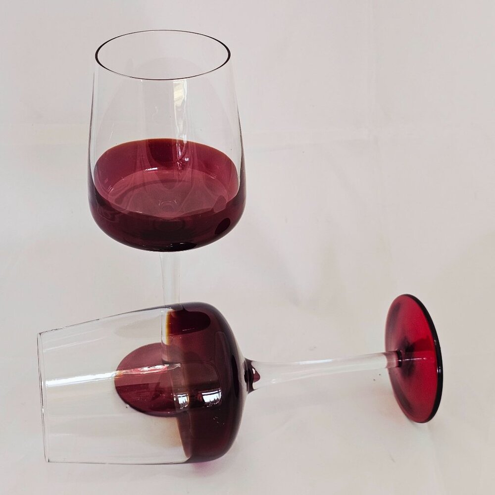 2) Pier1 Elemental Red Water Goblets Red Wine glasses 8.75" handblown art glass - Picture 5 of 8